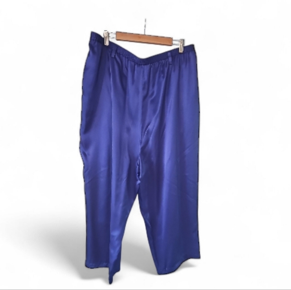 Ellen Tracy 100% Silk Royal Blue Pants Plus Sz 24 Vintage Luxe Holiday Lounge - Picture 3 of 15